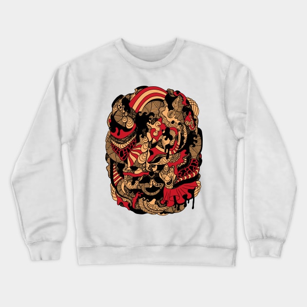 Abstract Wave of Thoughts No 2 - Red and Cream Crewneck Sweatshirt by kenallouis